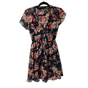 VGUC Mimi Chica Floral Mini Dress Short Sleeves Elastic Waist Vintage Look Small